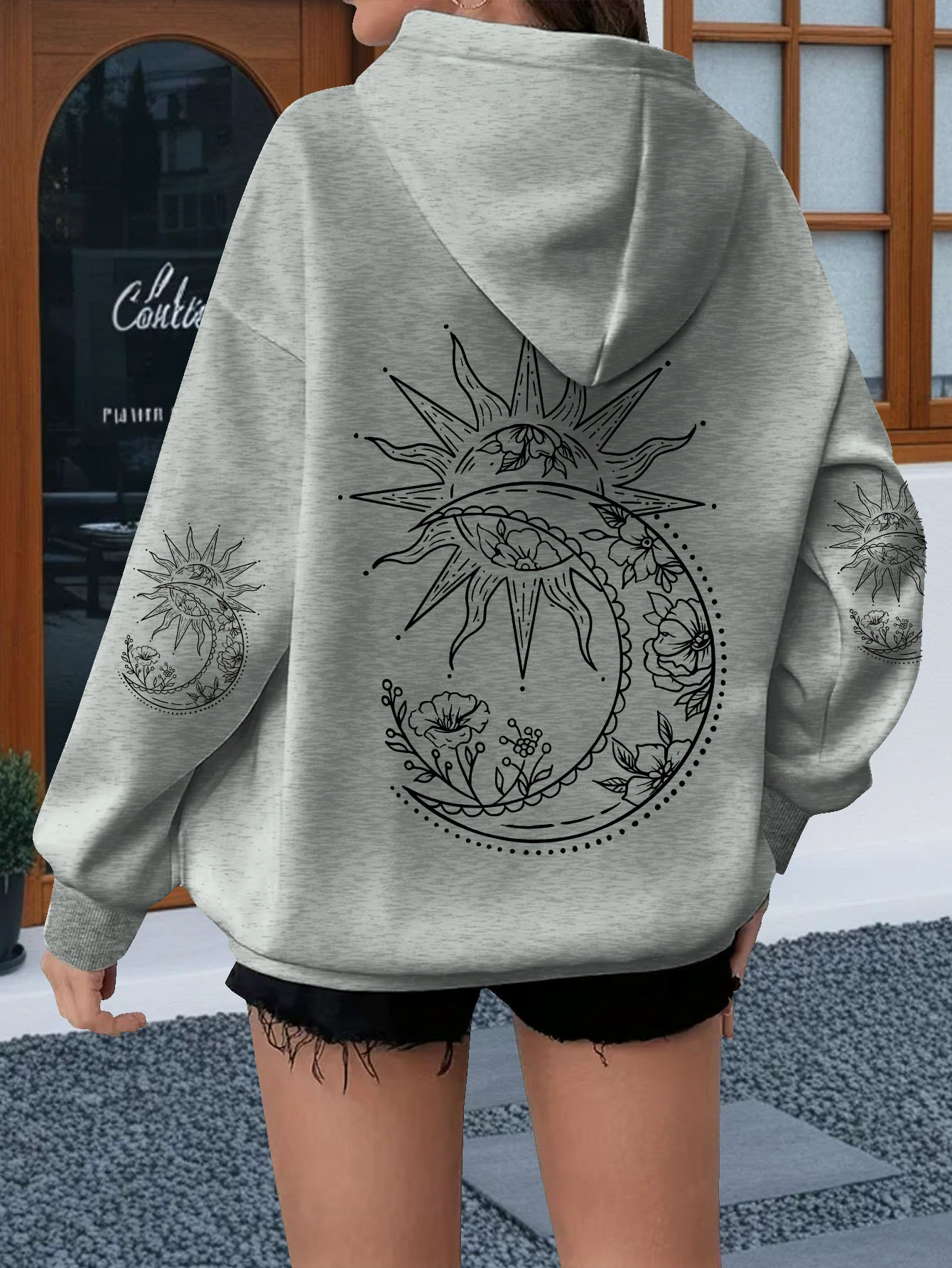 Hoodie Women Oversized - Women Flowers and The Sun Print