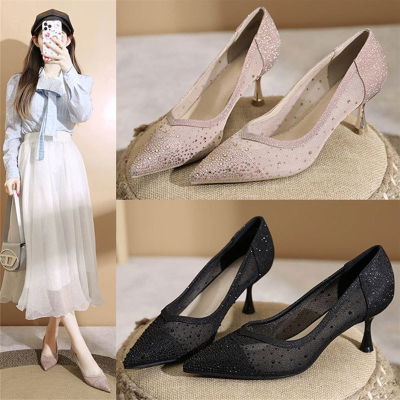 Women Fashion Trend 2026 - Slip-On High Heel Sandals - Crystal