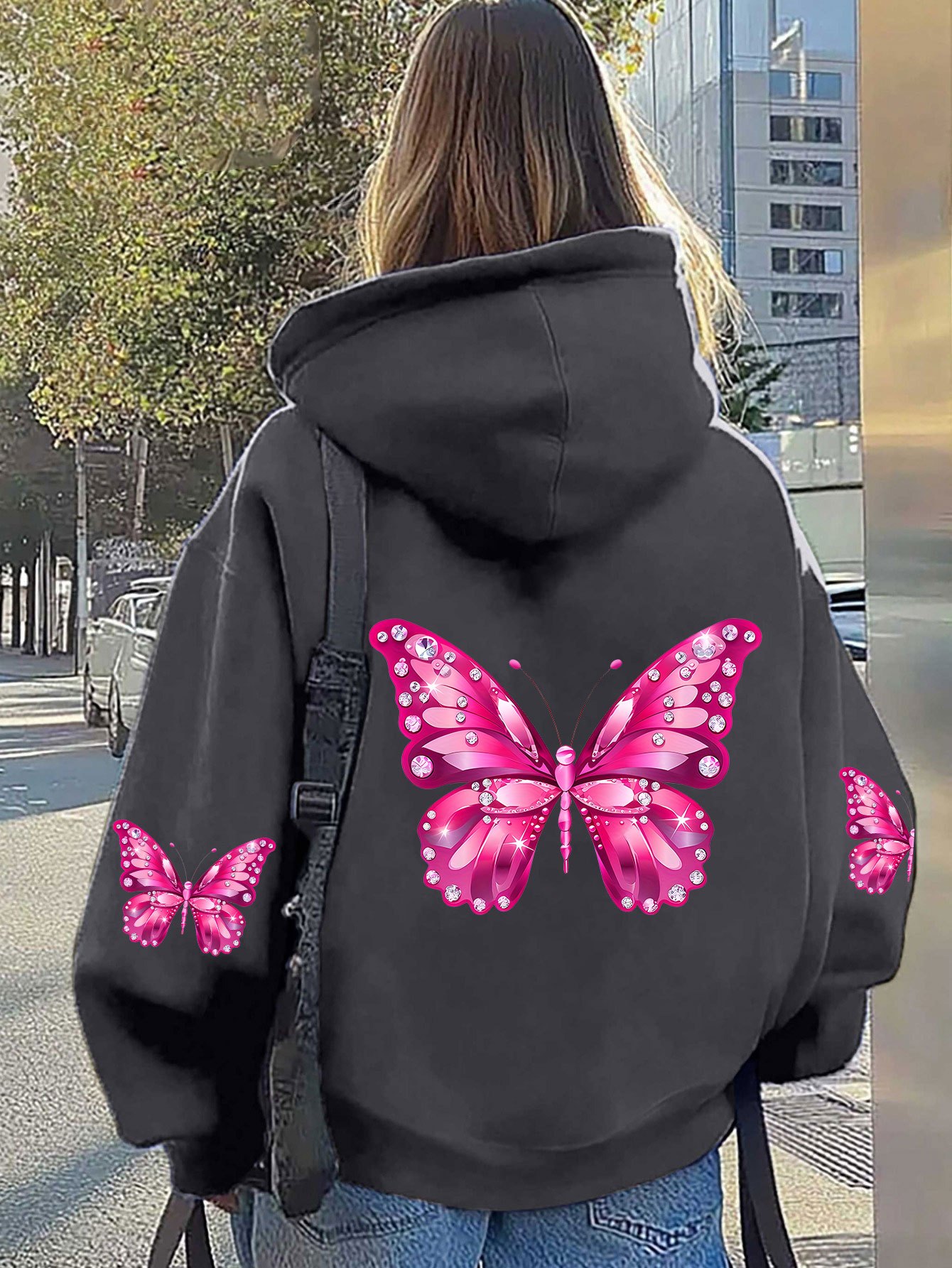 Hoodie Women Oversized - Women Butterfly Print Hoodie Unisex Autumn