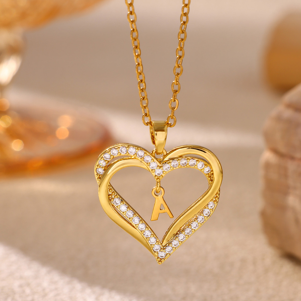 Women'S Day Fashion Show - Interweaved Double Heart Initial Necklace For