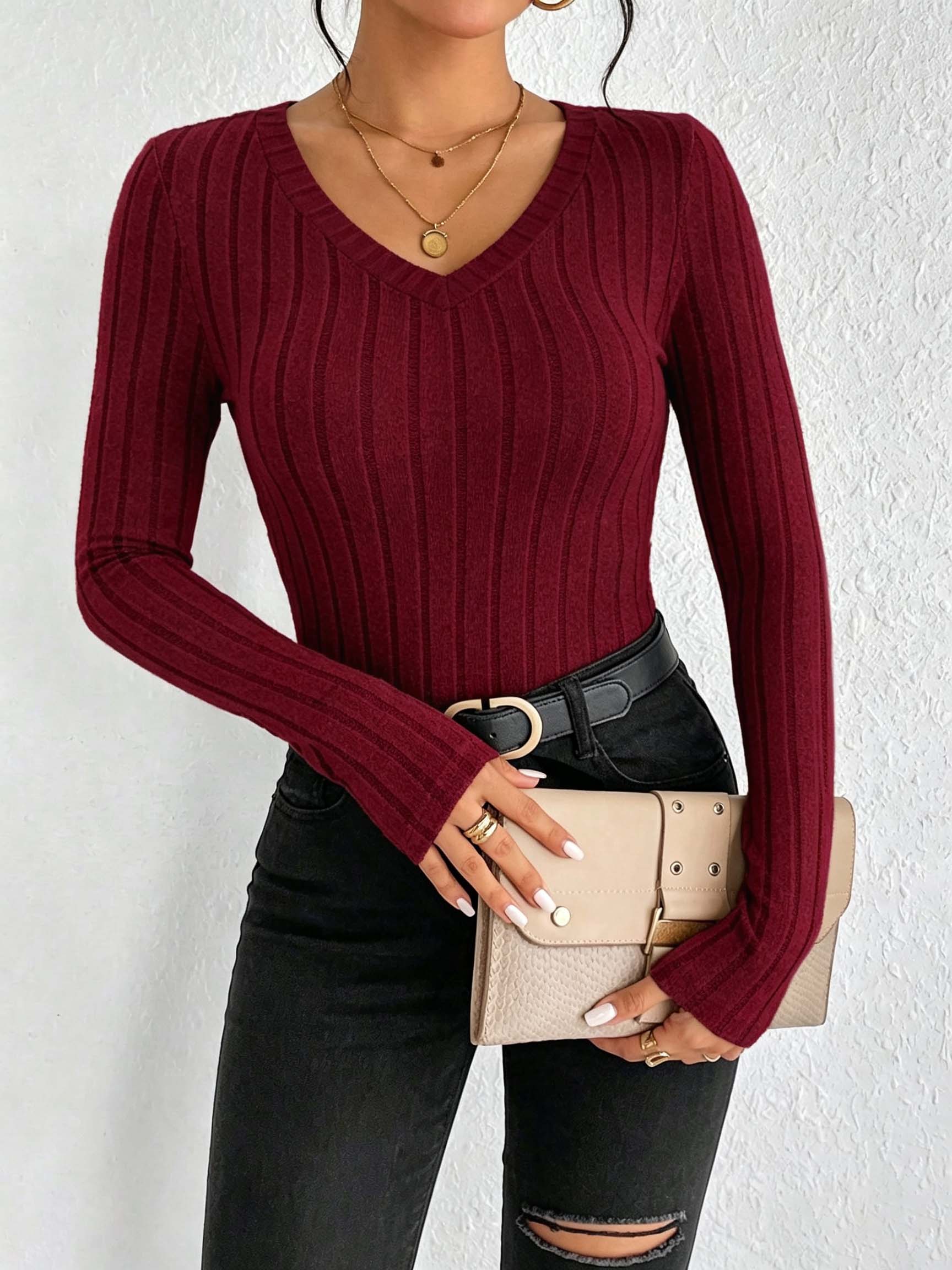 Women Solid V‑Neck Ribbed Knit - огляд і ціна Trend Women Fashion