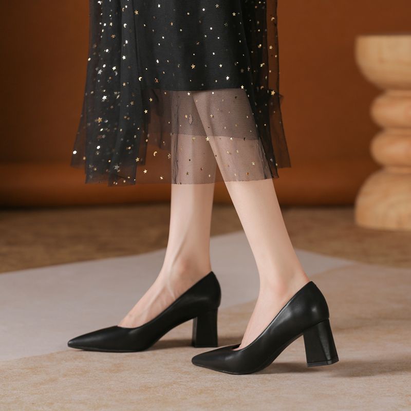 glossy thick heel pointed head - огляд і ціна Women Fashion Model
