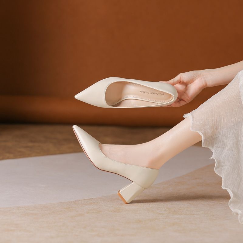 glossy thick heel pointed head - огляд і ціна Women Fashion Model